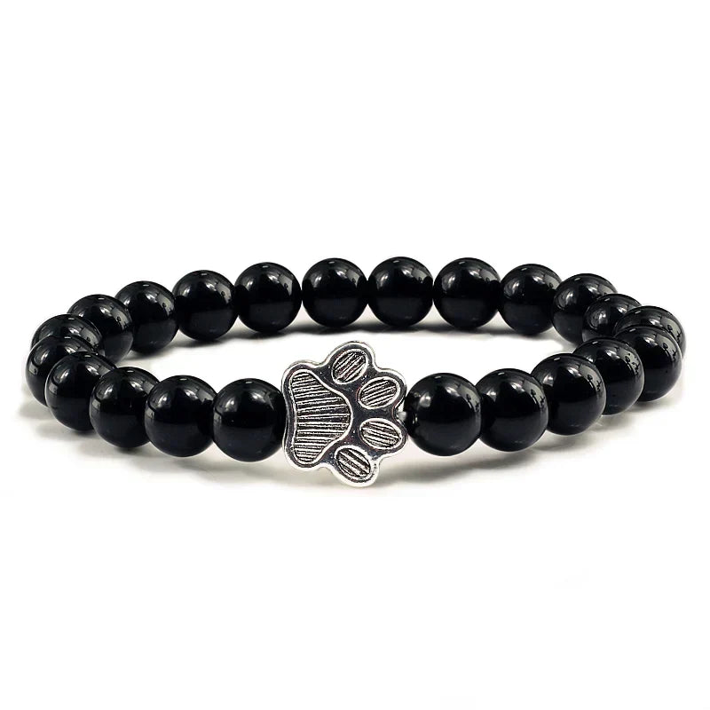 MELIA β Elegant Pearl Bracelet with Charming Paw Pendant Made of Natural Stone
