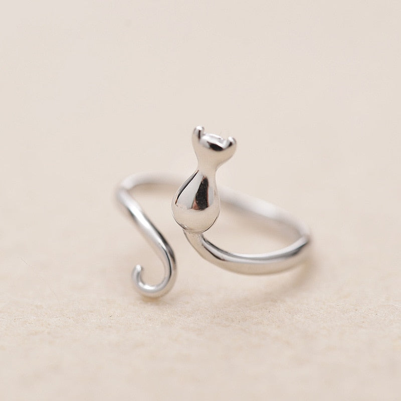 Silver Cat-Shaped Ring - Adjustable Size