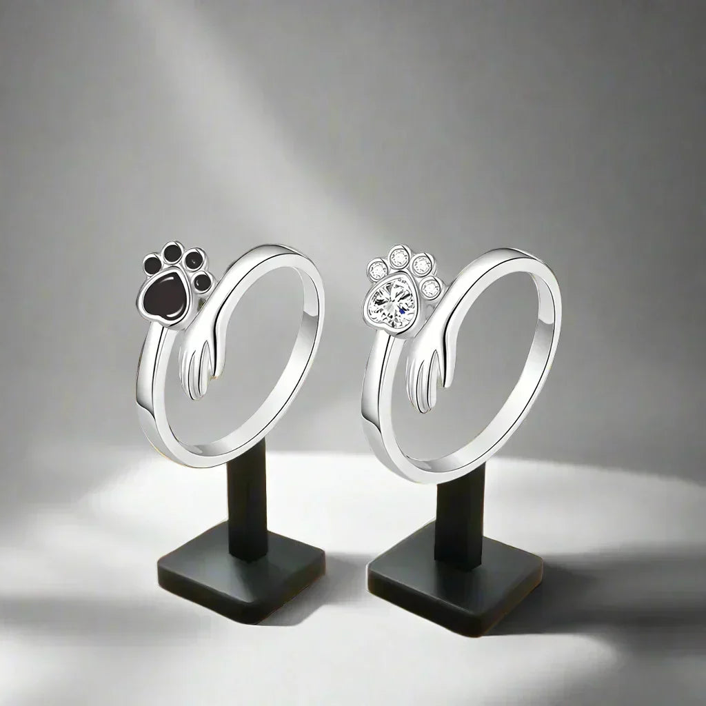 MARA โ Elegant adjustable ring made of 925 sterling silver with handcrafted hand and paw motif