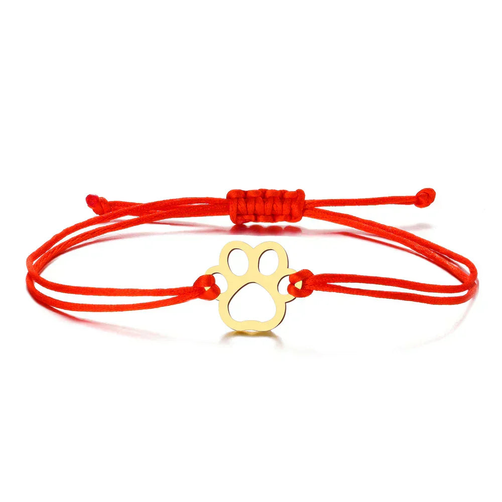 ELINE – Elegant Adjustable Paw Bracelet with Black and Red Cord for Stylish Expression
