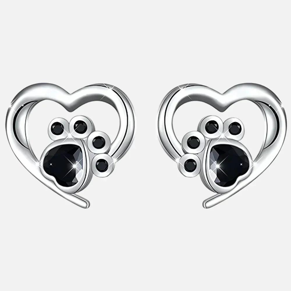 NORA β Elegant Heart-Paw Stud Earrings with Sparkling Black Crystal for Stylish Accents