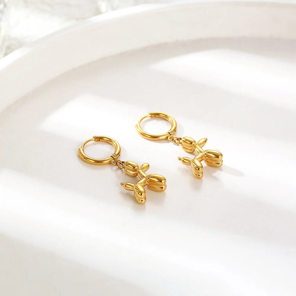 Elegant MINI Golden Huggie Hoops with Playful Balloon Dog Pendant