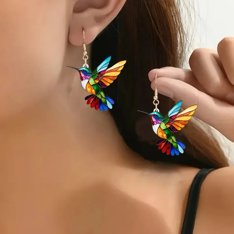 SOLINA β Elegant Acrylic Hummingbird Earrings in Modern 2D Design
