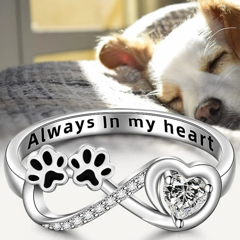 ARINA โ Charm Paw Ring with Heart and Infinity Design, adorned with Sparkling Zirconia for Special Accents
