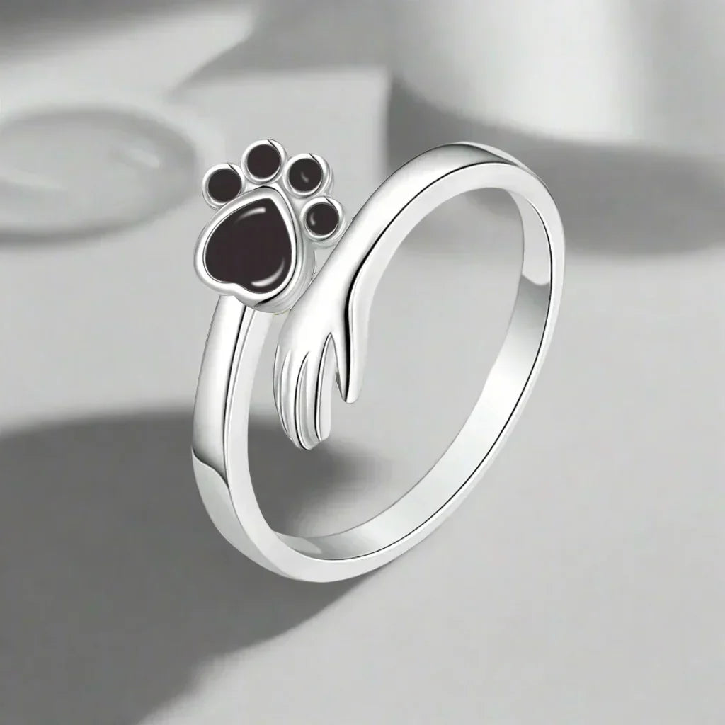MARA โ Elegant adjustable ring made of 925 sterling silver with handcrafted hand and paw motif