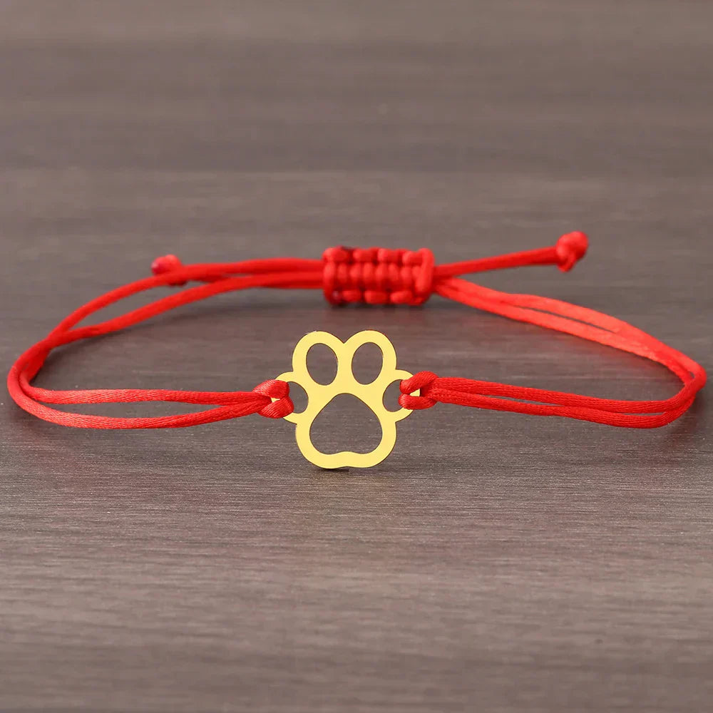 ELINE – Elegant Adjustable Paw Bracelet with Black and Red Cord for Stylish Expression