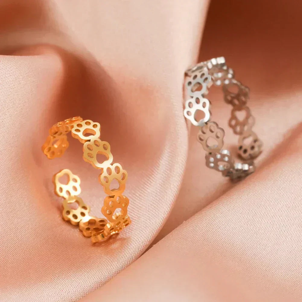 Adjustable Stainless Steel Paw Print Tattoo Ring โ Stylish Jewelry for Animal Lovers
