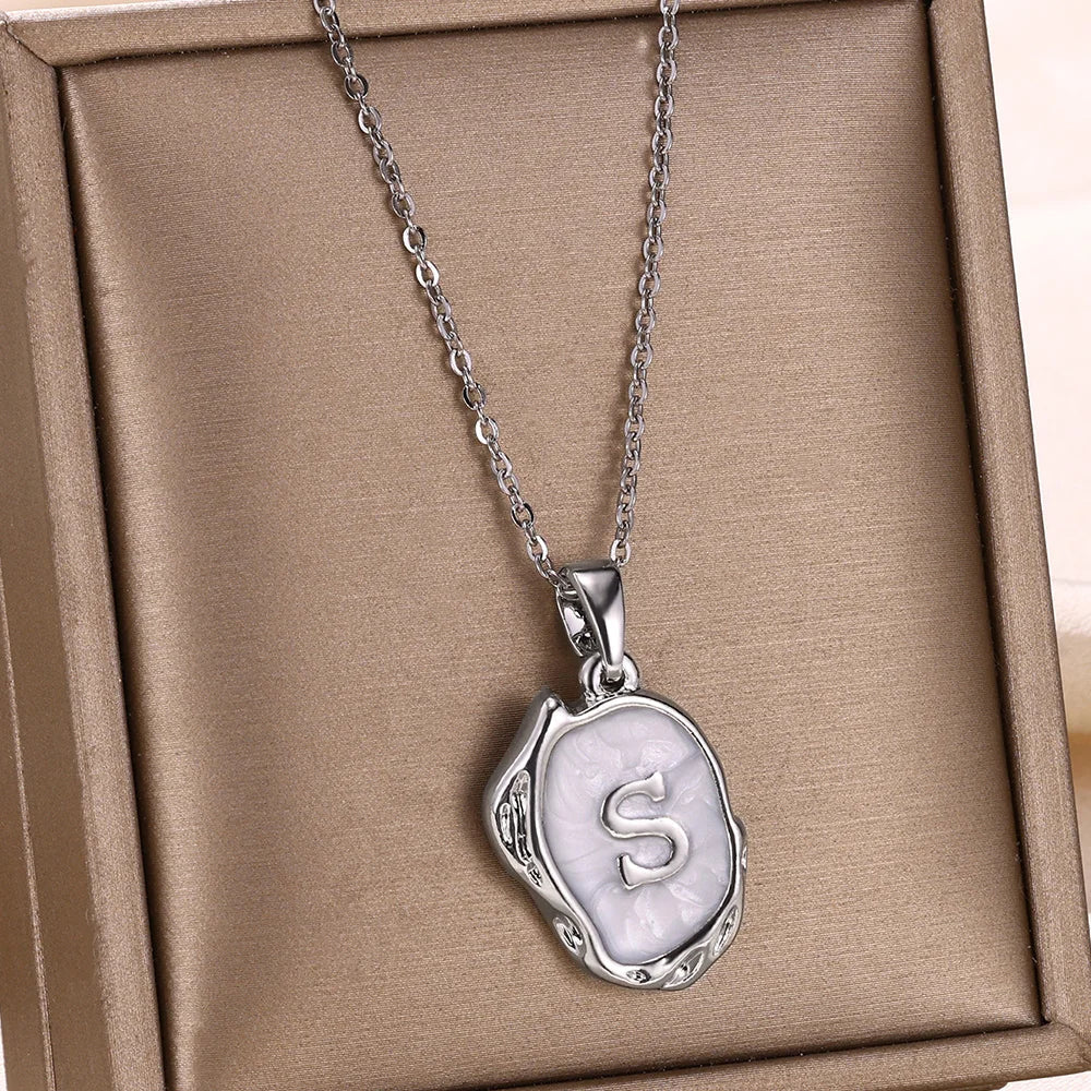 Silver Ocean Necklace with Initials at the Bottom of the Sea
