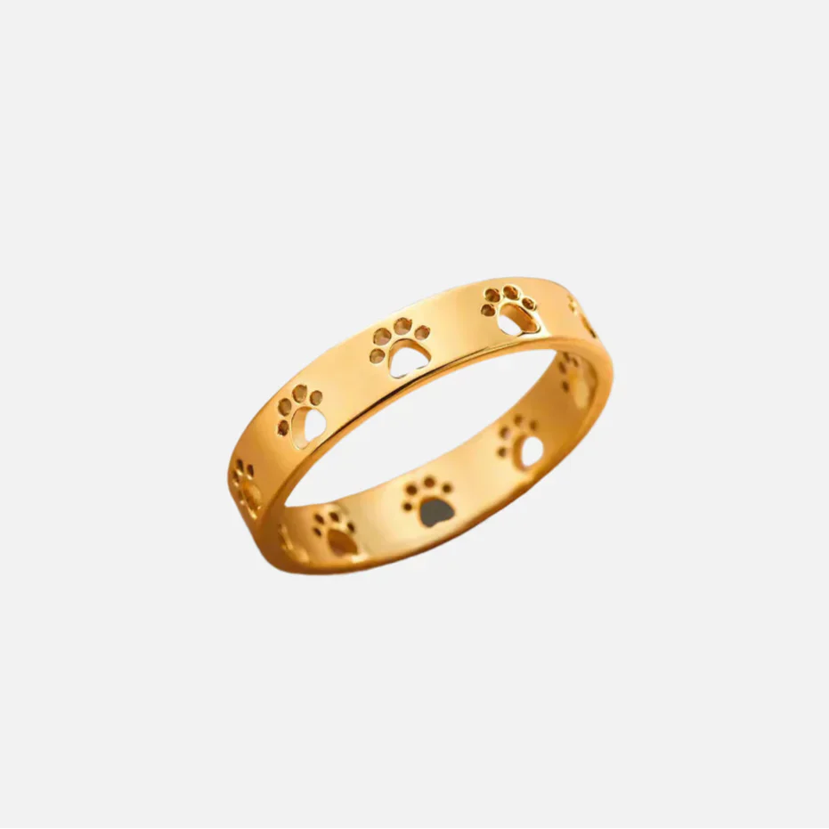 MIRAIE โ Elegant Adjustable Paw Print Ring in Shiny Gold Look Made of High-Quality Stainless Steel