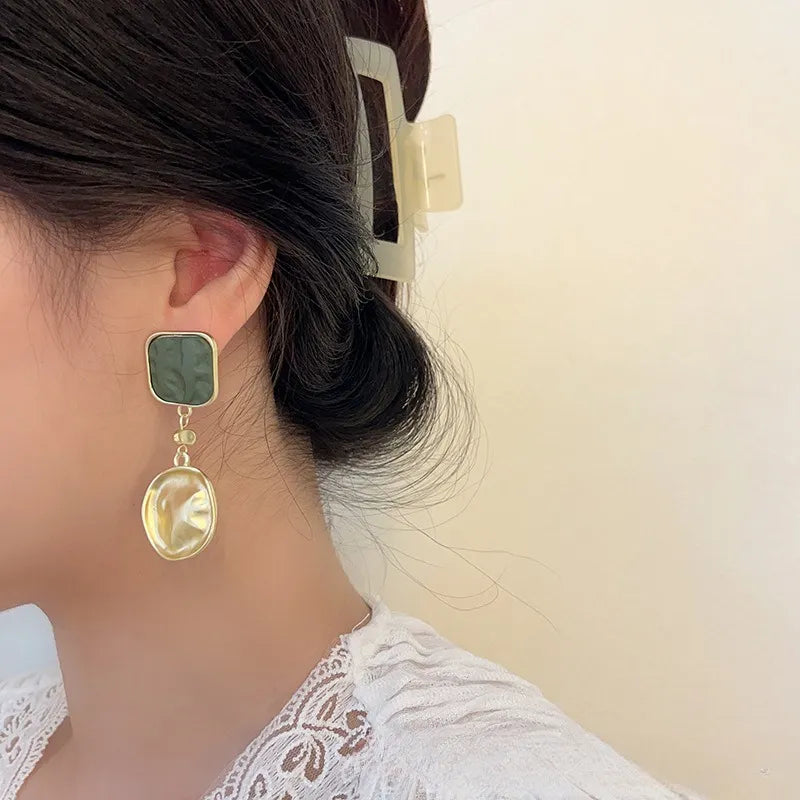 Vintage Green Golden Glass Earrings