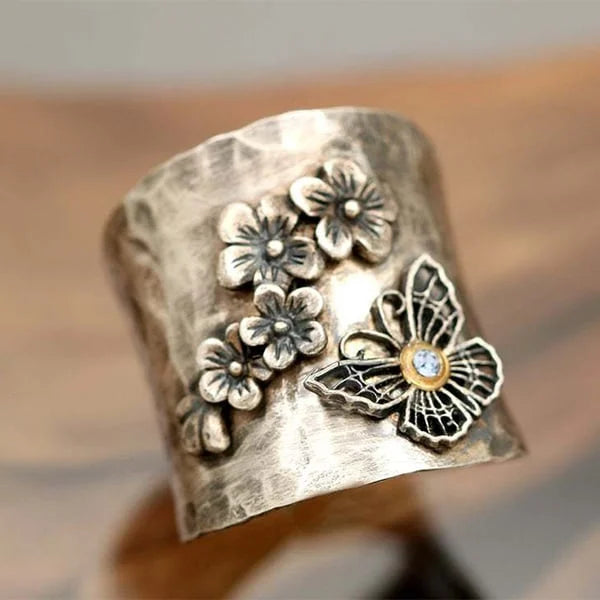 Floral Elegance Butterfly Ring