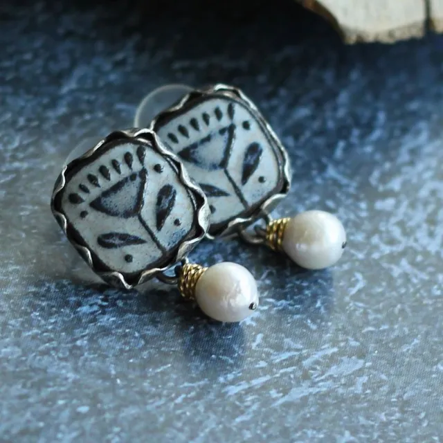 Hand-Painted Vintage Bead Earrings