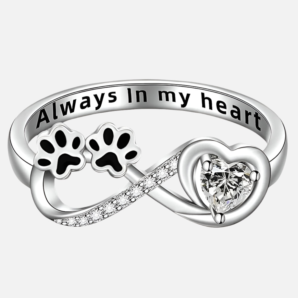 ARINA โ Charm Paw Ring with Heart and Infinity Design, adorned with Sparkling Zirconia for Special Accents