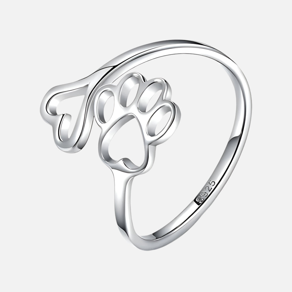 NIVI – Elegant Adjustable Paw Heart Ring Made of Handcrafted 925 Sterling Silver
