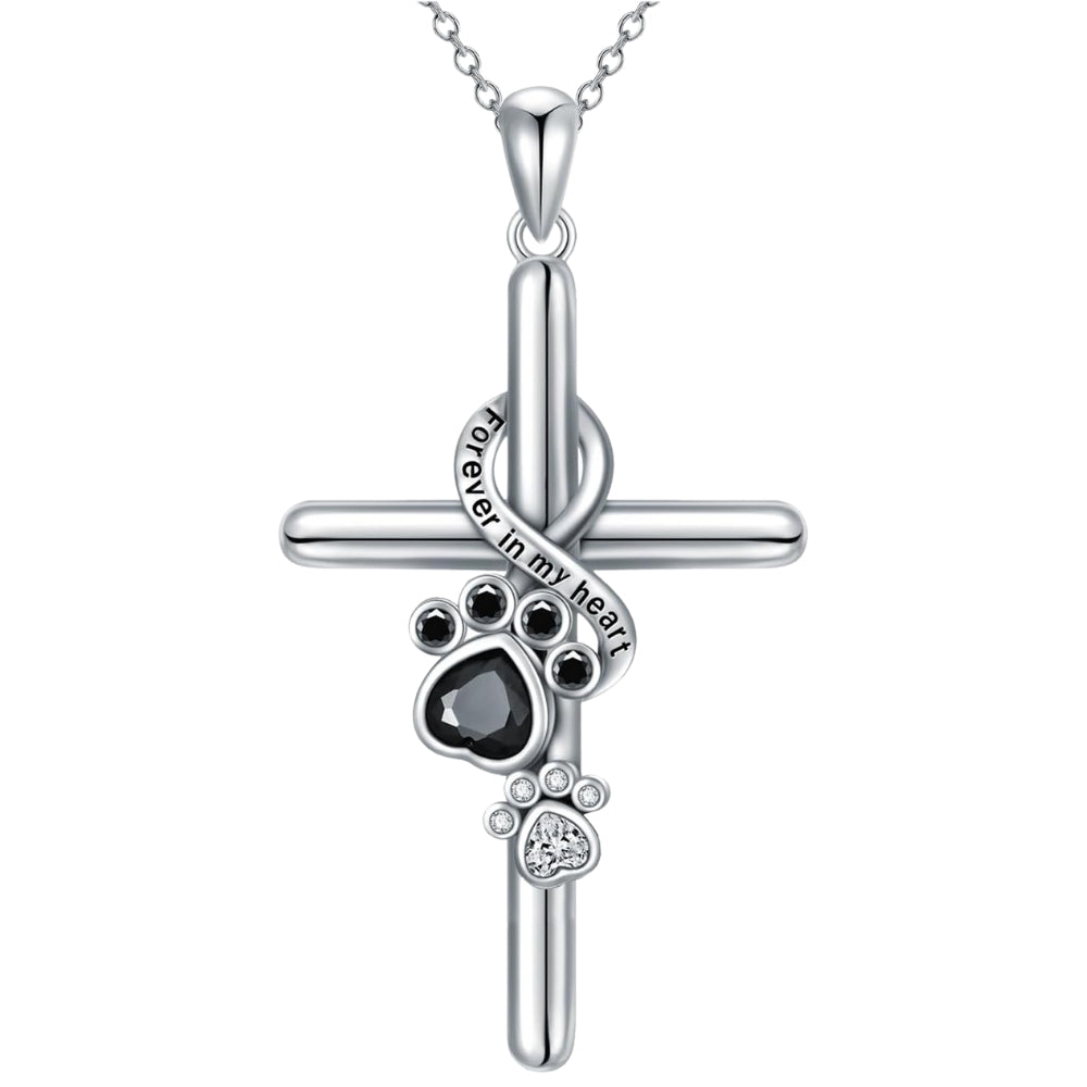 LYORA – Elegant Paw and Cross Necklace made of 925 Sterling Silver for a Stylish Appearance