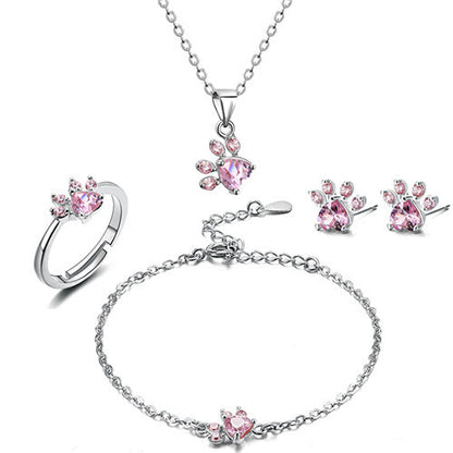 Elegant TALINA 4-Piece Rose Gold Jewelry Set with Paw & Zirconia Heart - Perfect Gift for Animal Lovers