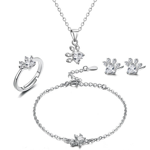 Elegant TALINA 4-Piece Rose Gold Jewelry Set with Paw & Zirconia Heart - Perfect Gift for Animal Lovers