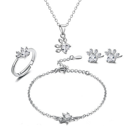 Elegant TALINA 4-Piece Rose Gold Jewelry Set with Paw & Zirconia Heart - Perfect Gift for Animal Lovers