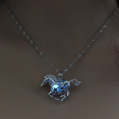 Glowing Horse Pendant Necklace with Galloping Horse Motif