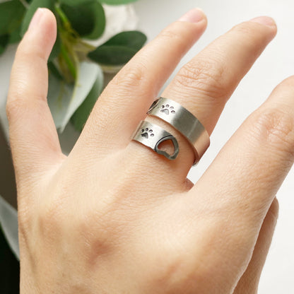 Adjustable Paw Heart Twist Ring