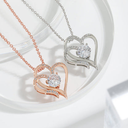 ELENYA – Elegant Adjustable Women's Necklace with Enchanting Double Heart & Sparkling Zirconia for a Stylish Look