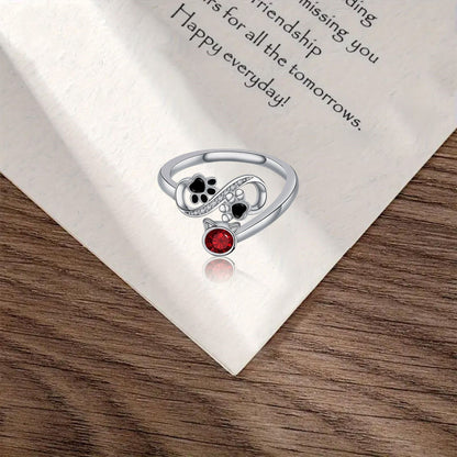 Crimson Paw Print Adjustable Ring