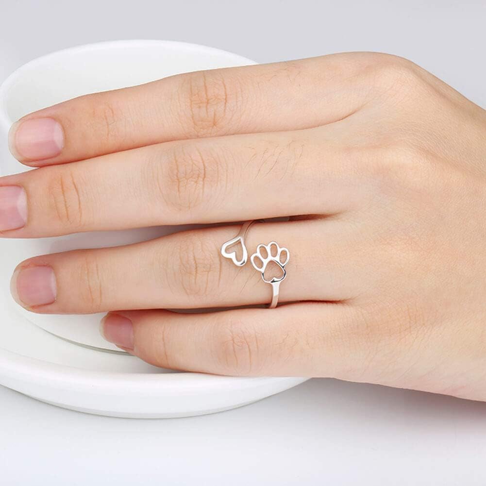NIVI – Elegant Adjustable Paw Heart Ring Made of Handcrafted 925 Sterling Silver
