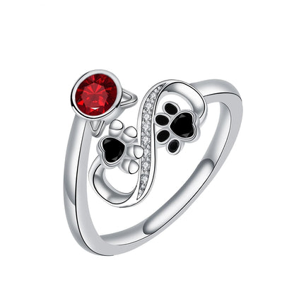 Crimson Paw Print Adjustable Ring