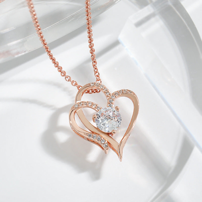 ELENYA – Elegant Adjustable Women's Necklace with Enchanting Double Heart & Sparkling Zirconia for a Stylish Look