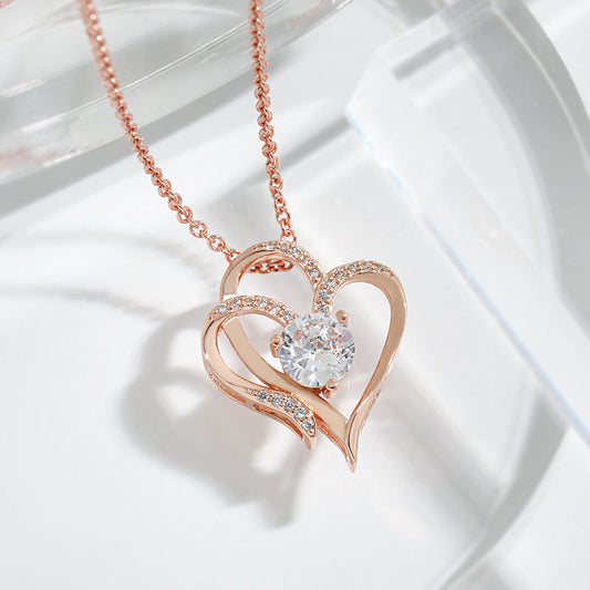 ELENYA – Elegant Adjustable Women's Necklace with Enchanting Double Heart & Sparkling Zirconia for a Stylish Look