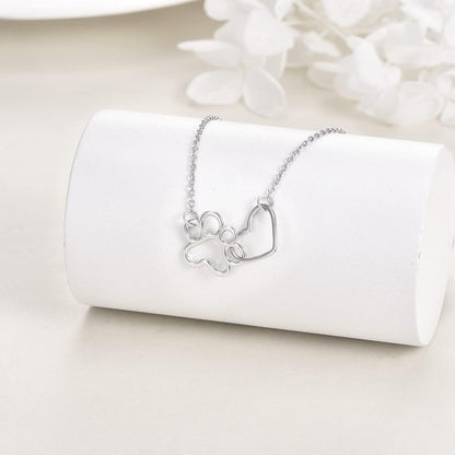 ILYA – Elegant Paw Necklace made of 925 Sterling Silver with Charming Heart Crystal Pendant