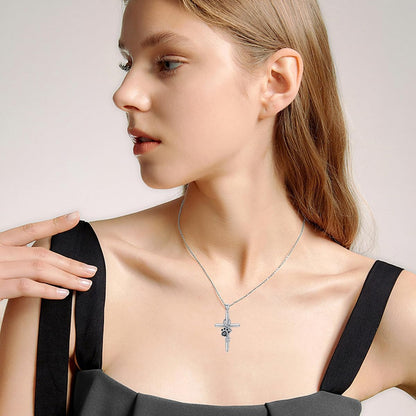 LYORA – Elegant Paw and Cross Necklace made of 925 Sterling Silver for a Stylish Appearance