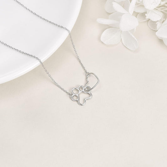 ILYA – Elegant Paw Necklace made of 925 Sterling Silver with Charming Heart Crystal Pendant