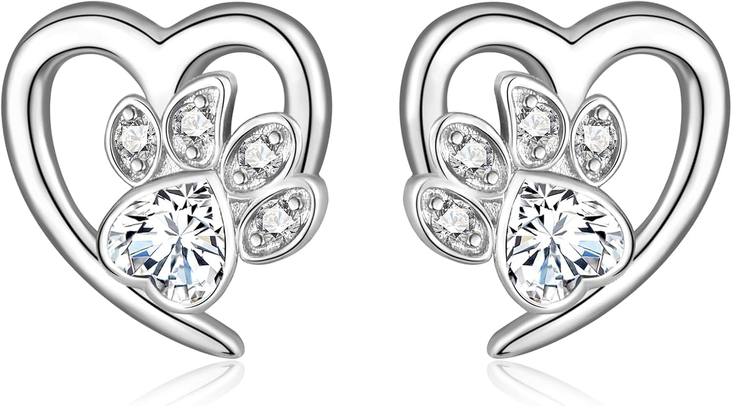 Earrings with Paw Prints & Heart – Pet Lover Jewelry