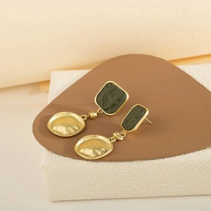 Vintage Green Golden Glass Earrings