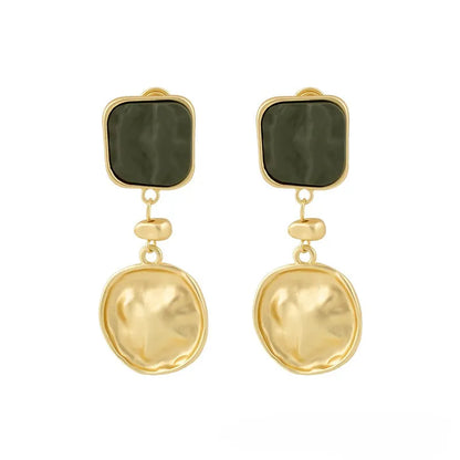 Vintage Green Golden Glass Earrings