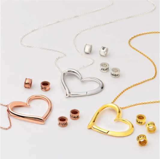 Personalized Heart Necklace with Ring Attachment and Custom Name Engravings