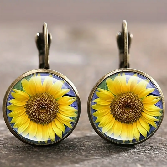 Earring with Vintage Sunflower made of Silver