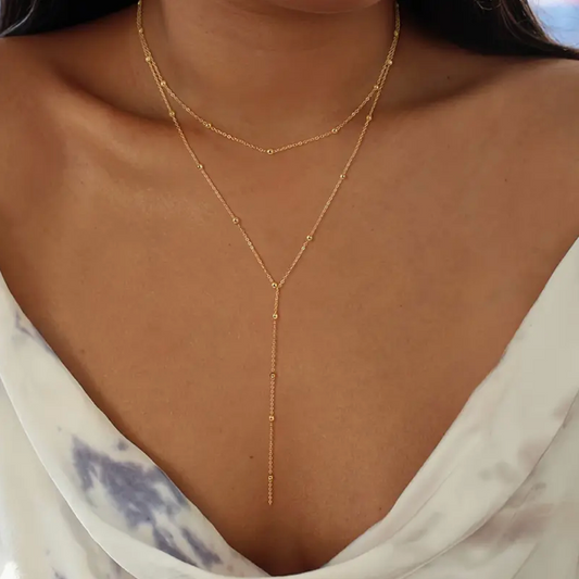 Geometric Tassel Beads Double Layer Necklace