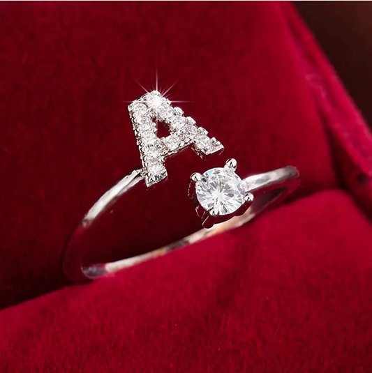 Elegant Letter Ring with Diamonds in Gold and Silver