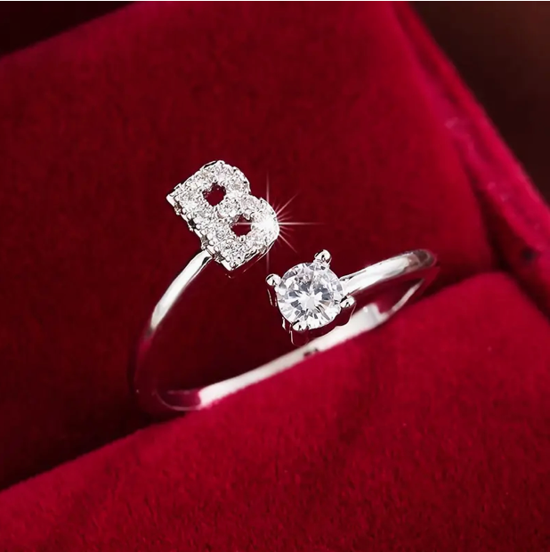 Elegant Letter Ring with Diamonds in Gold and Silver
