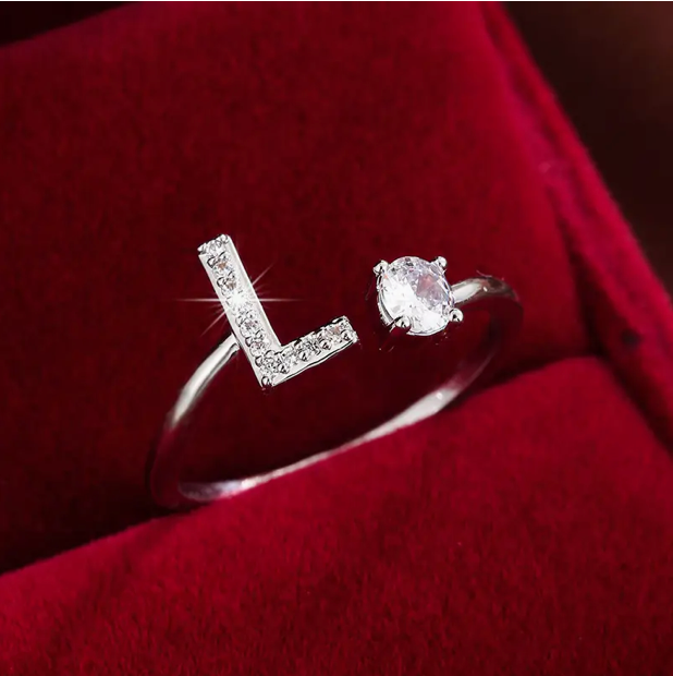 Elegant Letter Ring with Diamonds in Gold and Silver