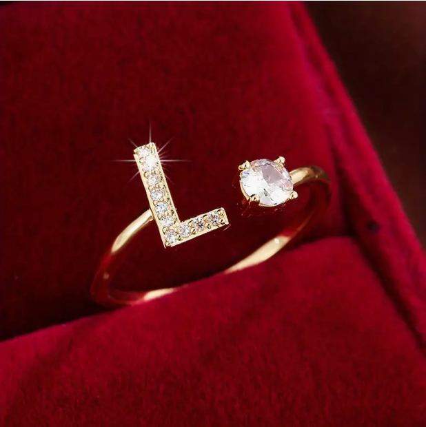 Elegant Letter Ring with Diamonds in Gold and Silver