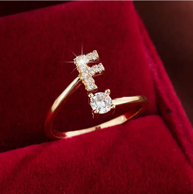 Elegant Letter Ring with Diamonds in Gold and Silver
