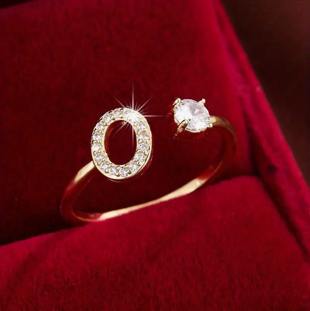 Elegant Letter Ring with Diamonds in Gold and Silver