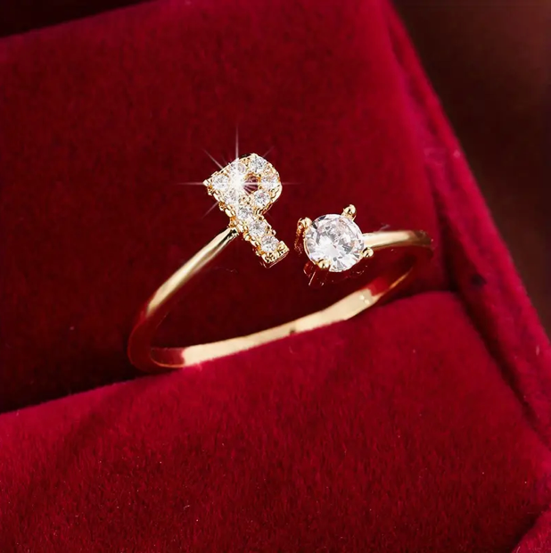Elegant Letter Ring with Diamonds in Gold and Silver