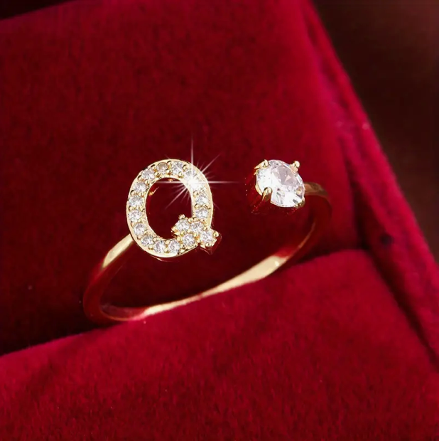 Elegant Letter Ring with Diamonds in Gold and Silver