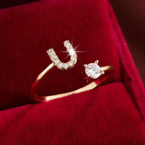 Elegant Letter Ring with Diamonds in Gold and Silver