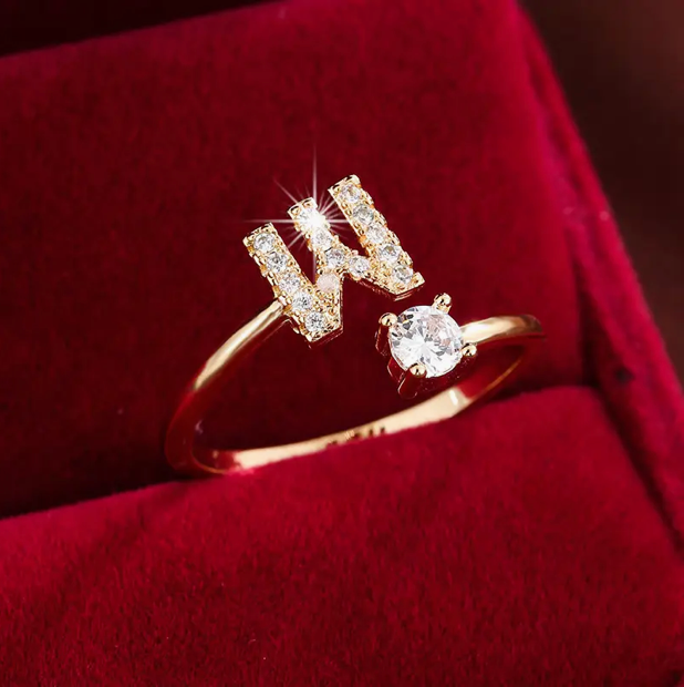 Elegant Letter Ring with Diamonds in Gold and Silver