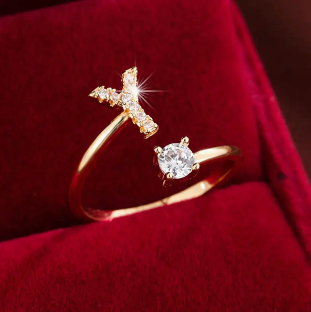 Elegant Letter Ring with Diamonds in Gold and Silver